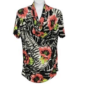 Vintage Drama Short Sleeve Top Blouse Plus Size 1X Colorful Floral Jersey Ruched